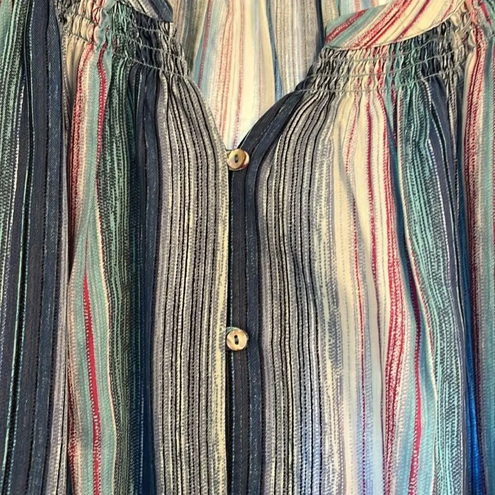 Westbound Stripe Woven Short Sleeve Y-Neck Button Front Top Size 2X - Picture 4 of 5